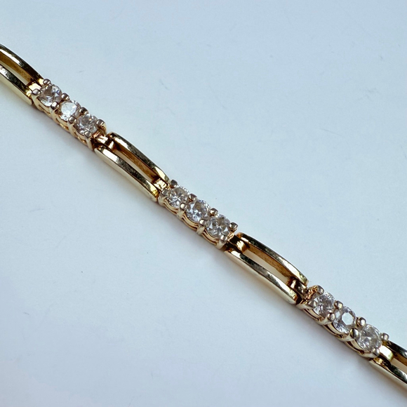 6.5 TCW Cubic Zirconia CZ Gold Vermeil Sterling Silver 3mm Tennis Bracelet - Picture 5 of 10